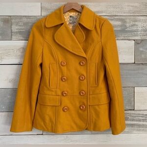 Anthropology Tulle Double Breasted Pea Coat Fall Mustard Yellow Gold Jacket S